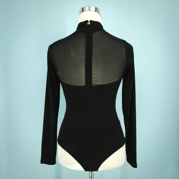Nookie Size Large L Black Hypnotise Mesh Long Sleeve Mock Neck Knit Bodysuit NEW - Picture 3 of 6